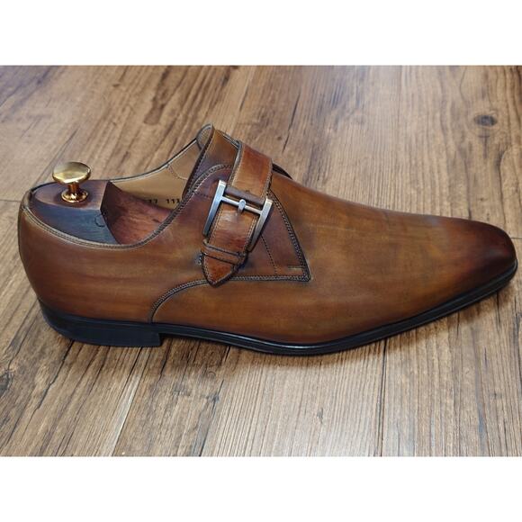 Magnanni Men’s Monk Strap 11.5M Brown Burnished Leather Dress Shoes main image 6